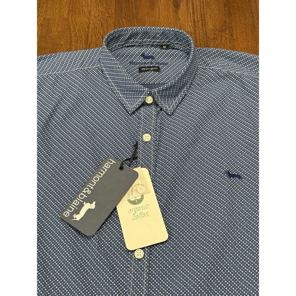 NWT HARMONT & BLAINE Organic Cotton Shirt Blue W/ White Diamond Sz Medium